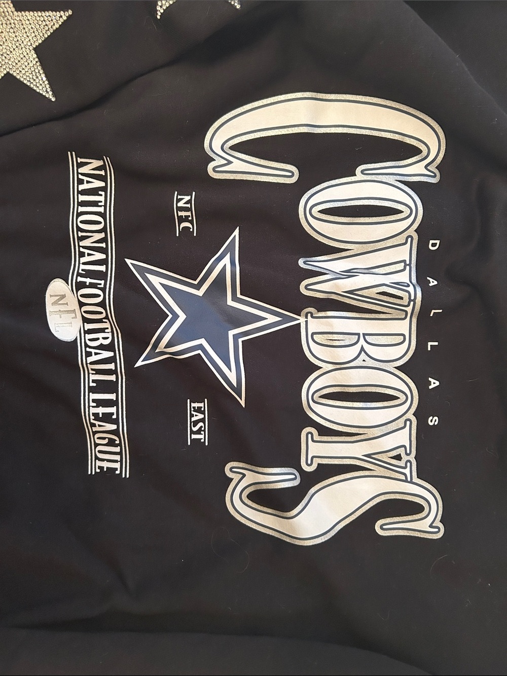 Dallas Cowboys Black Crewneck Sweatshirt with Star Sleeve Accents - Picture 3 of 4